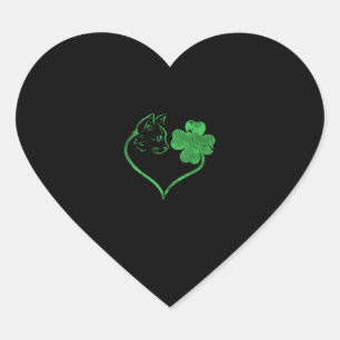 Cat Silhouette Shamrock St Patricks Day Kitten Lov Heart Sticker