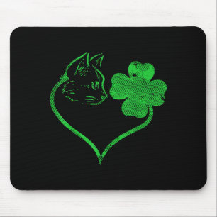 Cat Silhouette Shamrock St Patricks Day Kitten Lov Mouse Pad