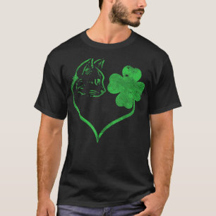 Cat Silhouette Shamrock St Patricks Day Kitten Lov T-Shirt