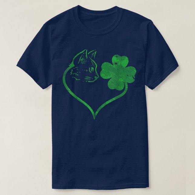 Cat Silhouette Shamrock St Patricks Day Kitten Lov T-Shirt (Design Front)