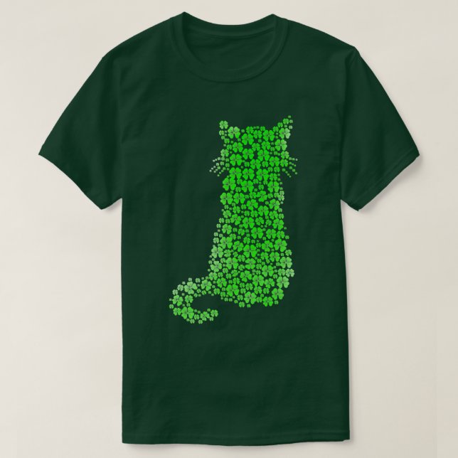 Cat Silhouette Shamrock St Patricks Day Kitten Lov T-Shirt (Design Front)