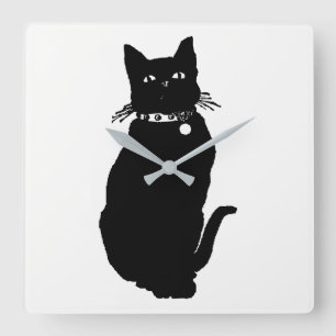 Cat Silhouette Square Wall Clock