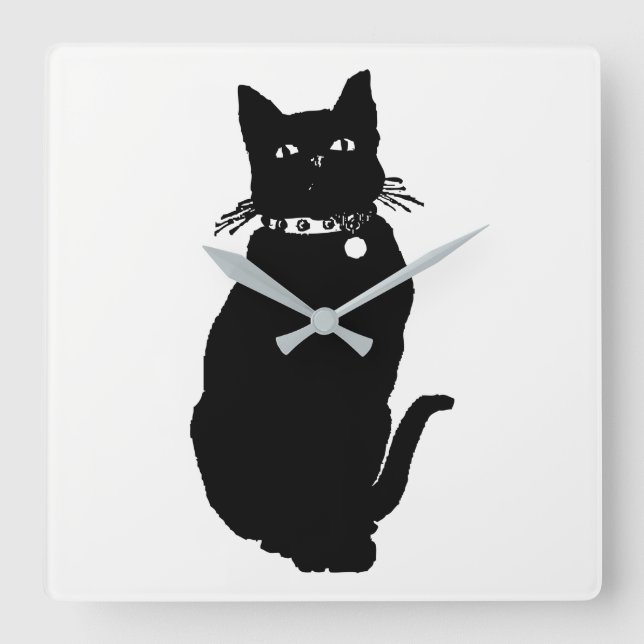 Cat Silhouette Square Wall Clock (Front)