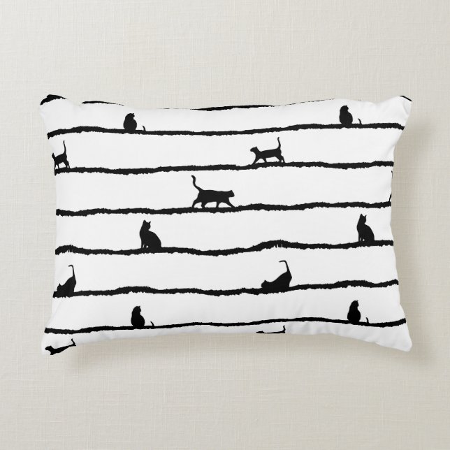 Cat Silhouette Stripes Abstract Hand Drawn Pattern Accent Pillow (Front)
