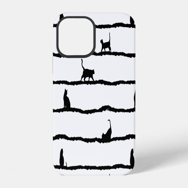 Cat Silhouette Stripes Abstract Hand Drawn Pattern iPhone Case (Back)