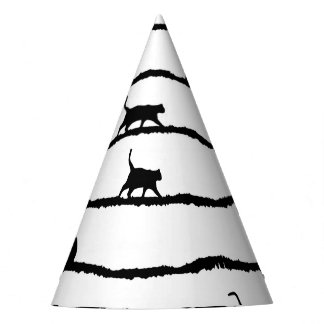 Cat Silhouette Stripes Abstract Hand Drawn Pattern Party Hat