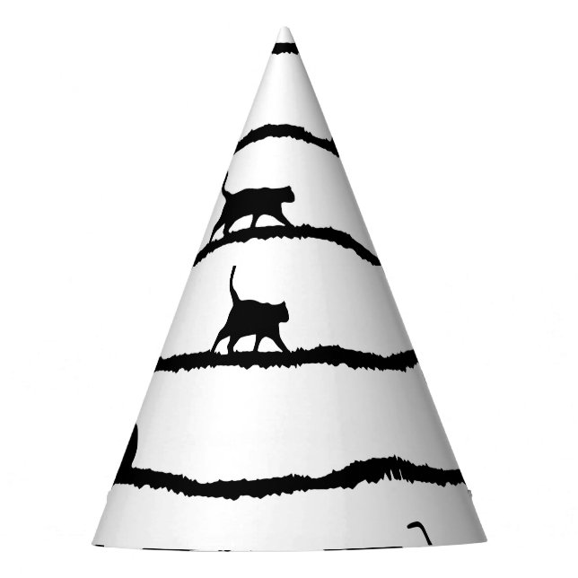Cat Silhouette Stripes Abstract Hand Drawn Pattern Party Hat (Front)