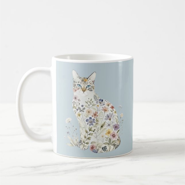 Cat Silhouette Wildflowers Mug (Left)
