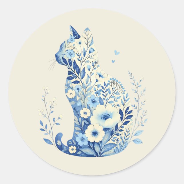 Cat Silhouette Wildflowers Stickers (Front)