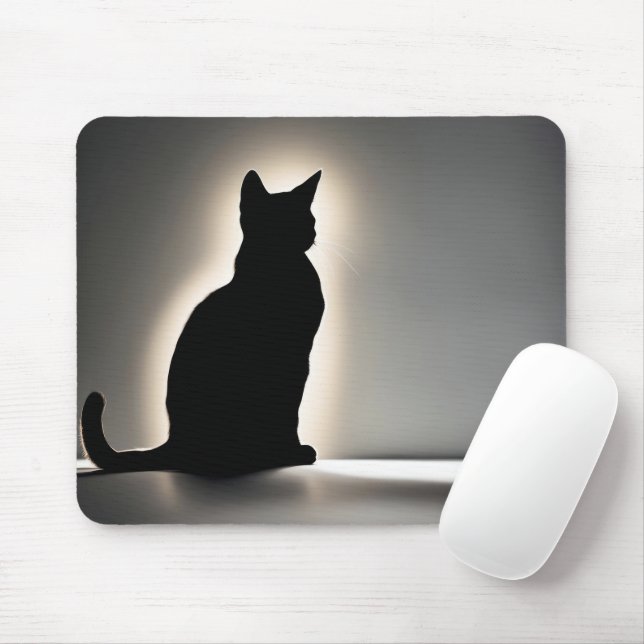 Cat Silhouette With Golden Glow Mouse Pad (With Mouse)