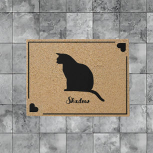 Cat Silhouette With Personalized Monogram Name  Doormat