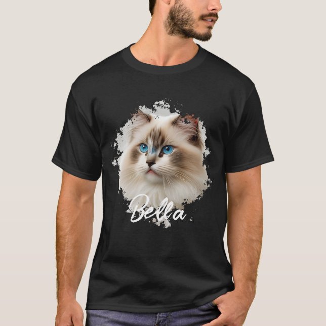 Cat Simple Modern Cool Typography Name and Photo T-Shirt (Front)