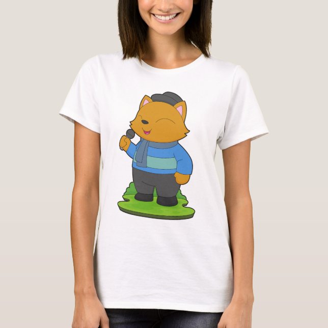 Cat Singer Microphone Singing T-Shirt (Front)