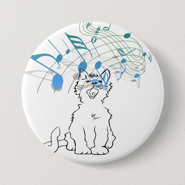 Cat singing 3 inch round button (Front)