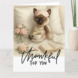 Cat sip coffee in Bed Thank You Card