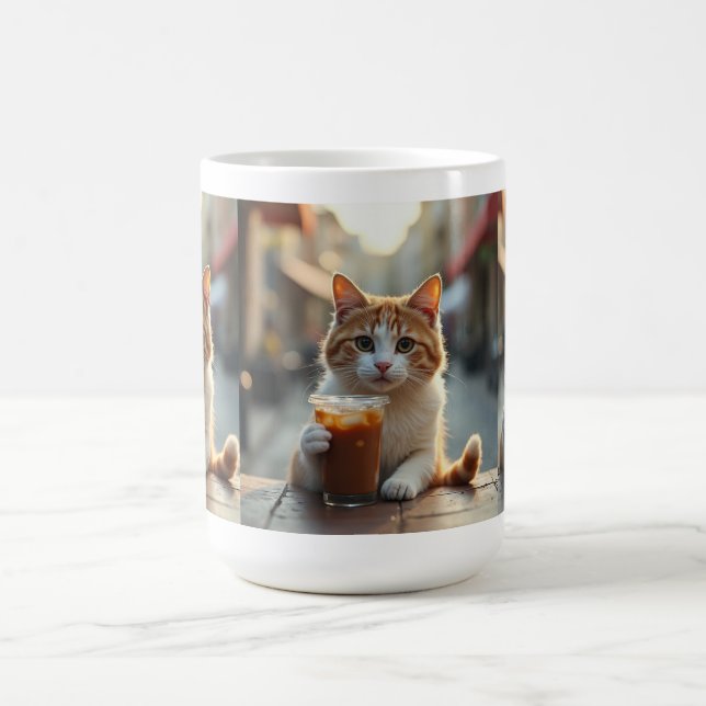 Cat Sipping Coffee On A Street Mug (Center)