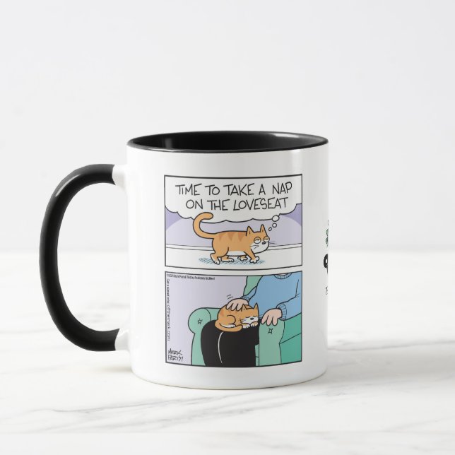 Cat sits on Loveseat (lap)  Mug (Left)