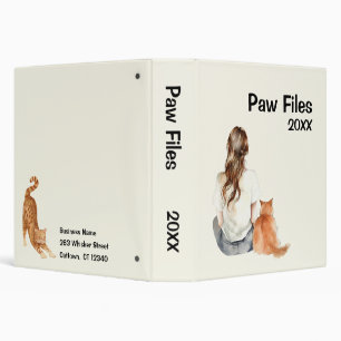 Cat Sitter Girl with Cat Watercolor Binder