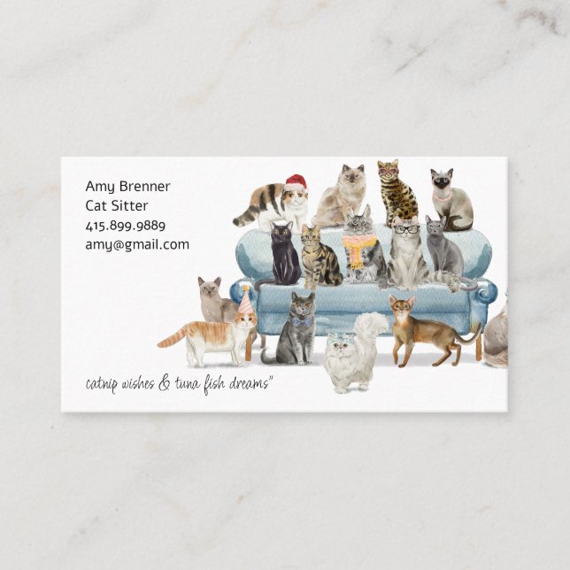 Cat Sitter Watercolor Business Card (Front)