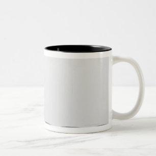 Cat sitting and licking beside pet bowl on white Two-Tone coffee mug