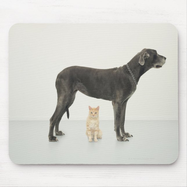 Cat sitting beneath Great Dane Mouse Pad (Front)