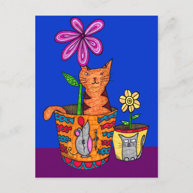 Cat Sitting in a Flower Pot Postcards (Front)