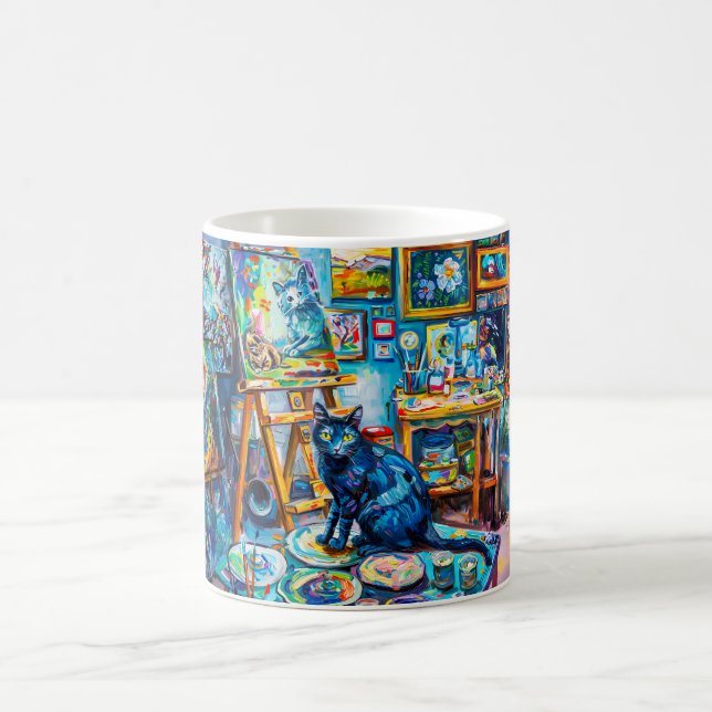 Cat sitting in Painter's Studio Coffee Mug (Center)