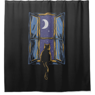 Cat Sitting in Window Shower Curtain