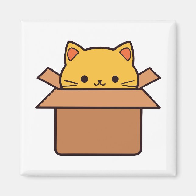 Cat sitting inside cardboard box magnet (Front)