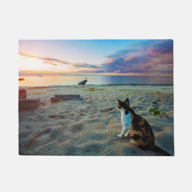 Cat Sitting On A Beach Doormat (Front)