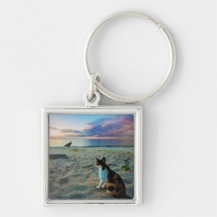 Cat Sitting On A Beach Keychain