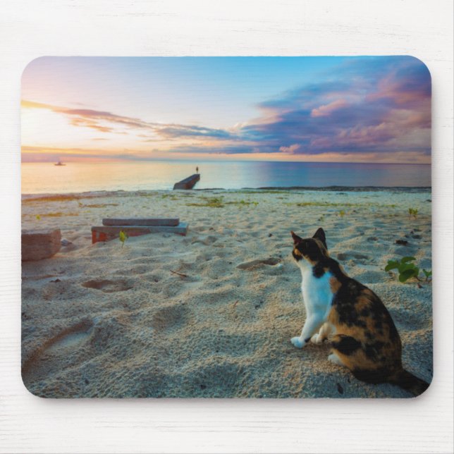 Cat Sitting On A Beach Mouse Pad (Front)