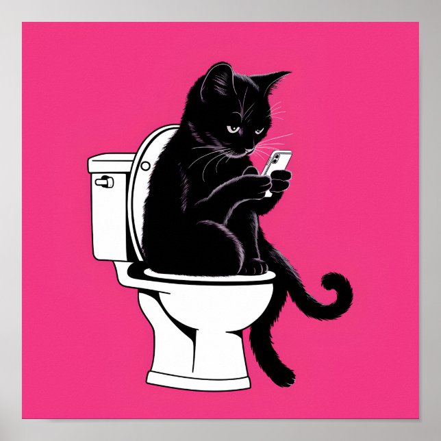 Cat Sitting on a Toilet Poster (Front)