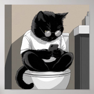 Cat Sitting on a Toilet Poster