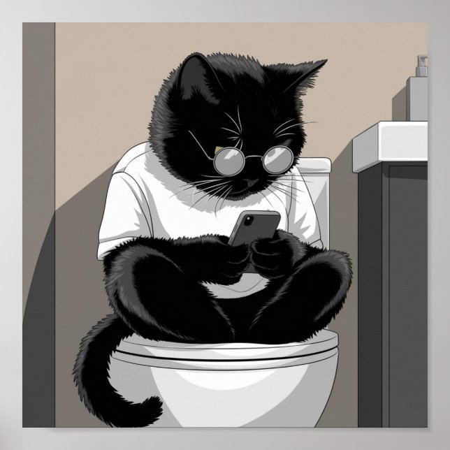 Cat Sitting on a Toilet Poster (Front)