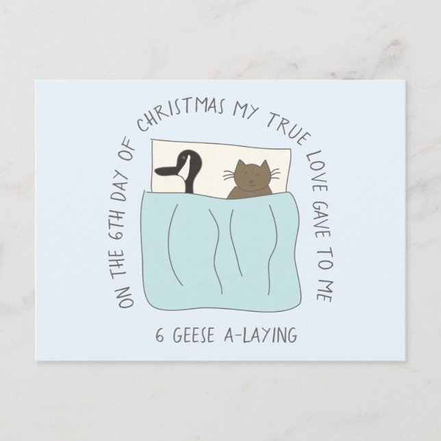 Cat Sixth Day 6 Geese-A-Laying Christmas Postcard (Front)