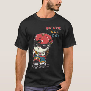 Cat Skate All Day Gangster Cat Scooter T-Shirt