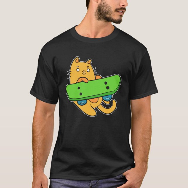 Cat Skateboarder Hobbyist T-Shirt (Front)