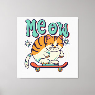 Cat Skating Meow Canvas Print