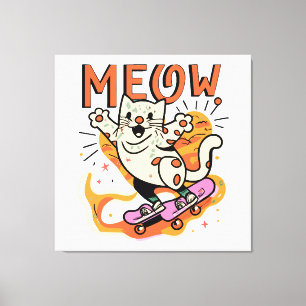 Cat Skating Meow Canvas Print
