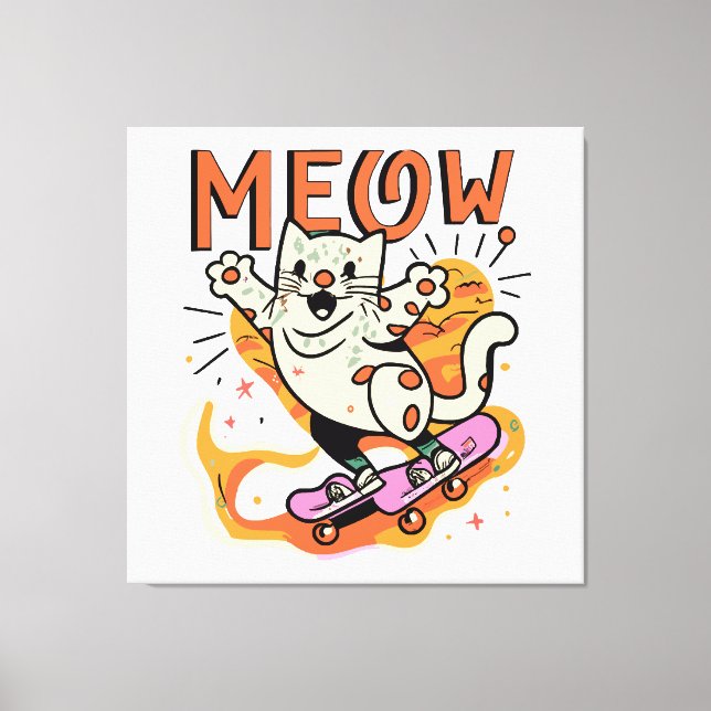 Cat Skating Meow Canvas Print (Front)