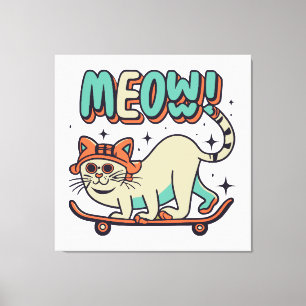 Cat Skating Meow Canvas Print