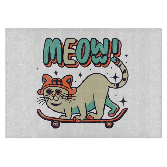 Cat Skating Meow Cutting Board (Front)