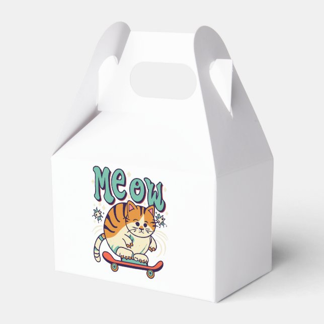 Cat Skating Meow Favor Box (Front Side)