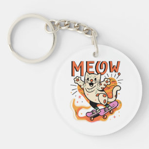 Cat Skating Meow Keychain
