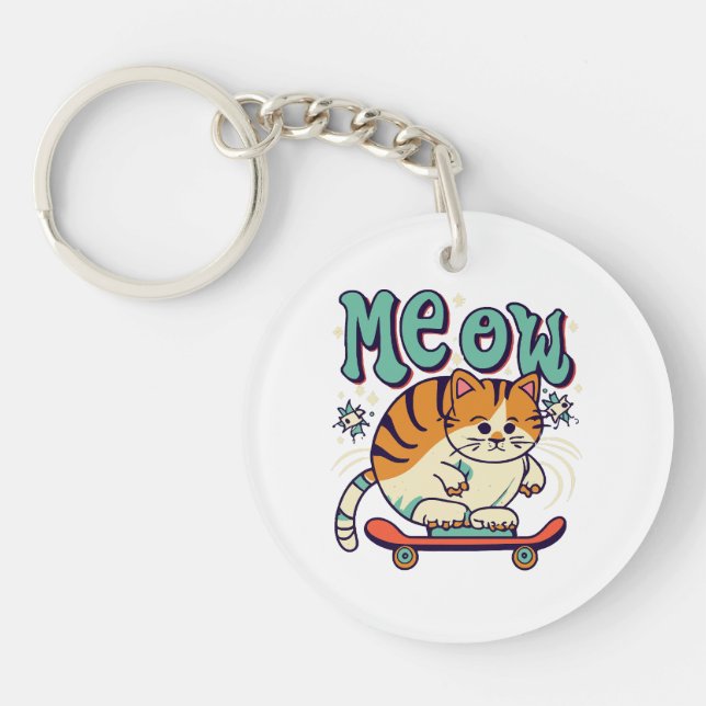 Cat Skating Meow Keychain (Front)