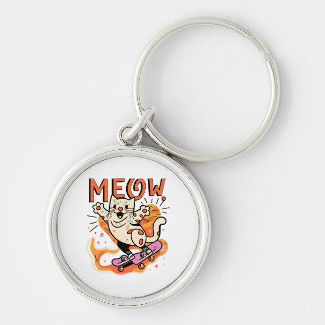 Cat Skating Meow Keychain (Front)