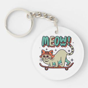 Cat Skating Meow Keychain