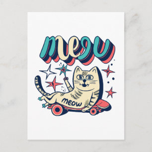 Cat Skating Meow Postcard