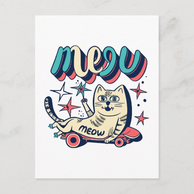 Cat Skating Meow Postcard (Front)